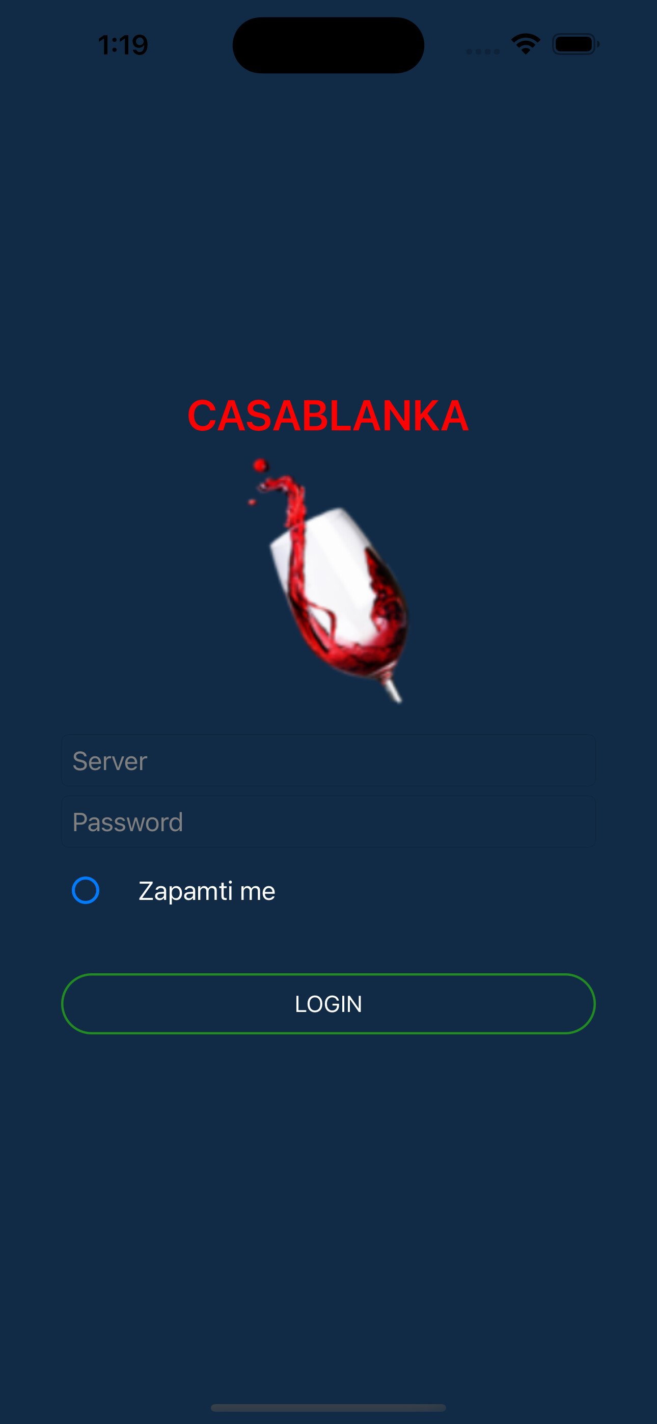 CasaBlanka mobilna aplikacija — login ekran